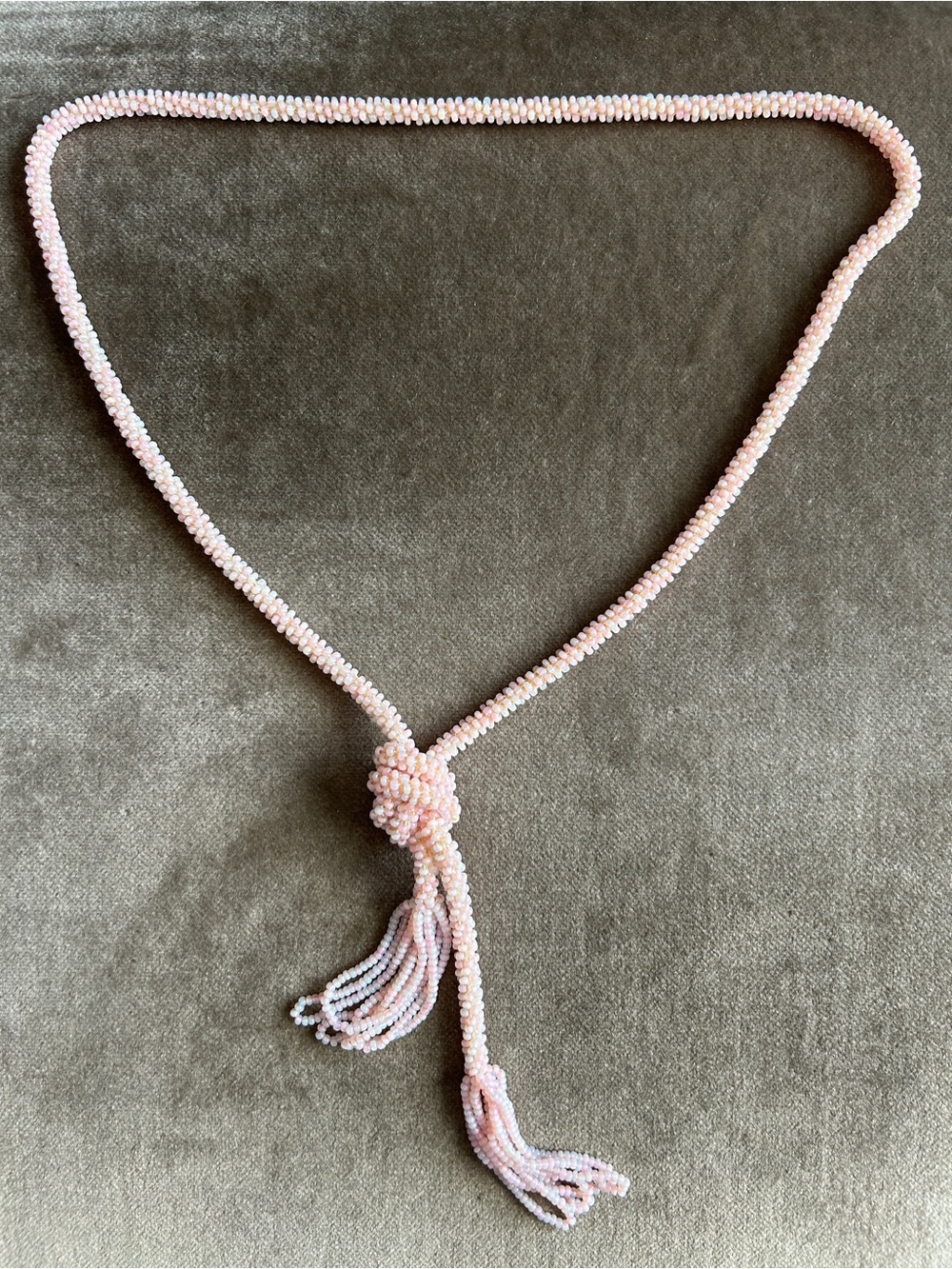 Handcrafted Pink Beaded Knotted Rope Lariat Necklace